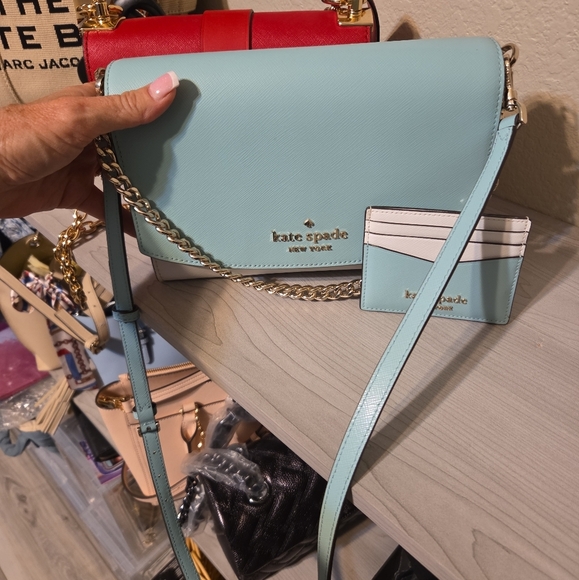 Kate Spade Blue And White Crossbody Bag With Matching Card Wallet. NWOT - Picture 1 of 7